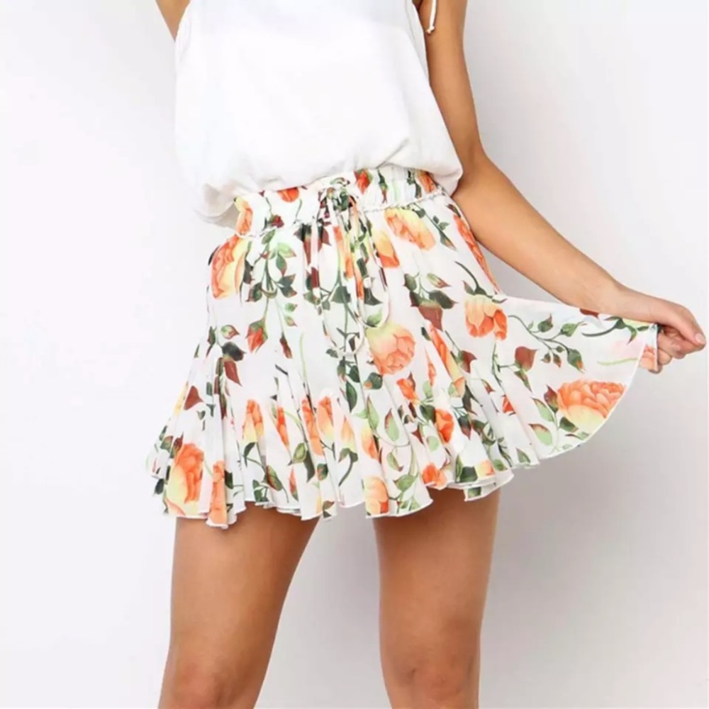 CLEARANCE Rose Floral Ruffle Flirty Mini Skirt - Picture 5 of 7